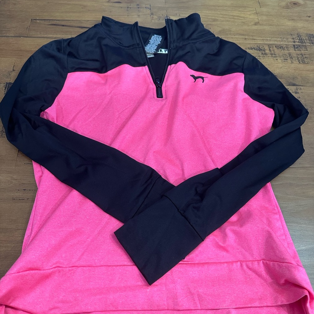 💕PINK Victoria's Secret Black and Pink Quarter-Zip Hoodie💕